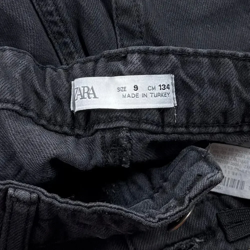 Zara Kids Girls Distressed Wide Leg Jean Size 9 Washed Black Gray